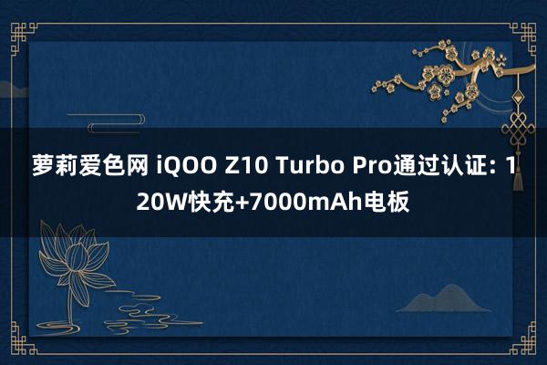 萝莉爱色网 iQOO Z10 Turbo Pro通过认证: 120W快充+7000mAh电板