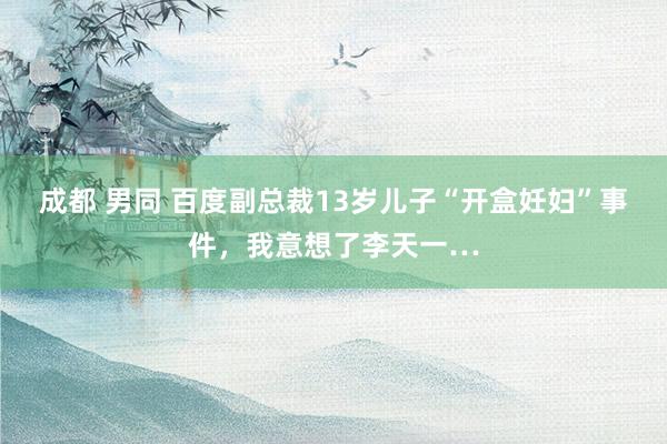 成都 男同 百度副总裁13岁儿子“开盒妊妇”事件，我意想了李天一…